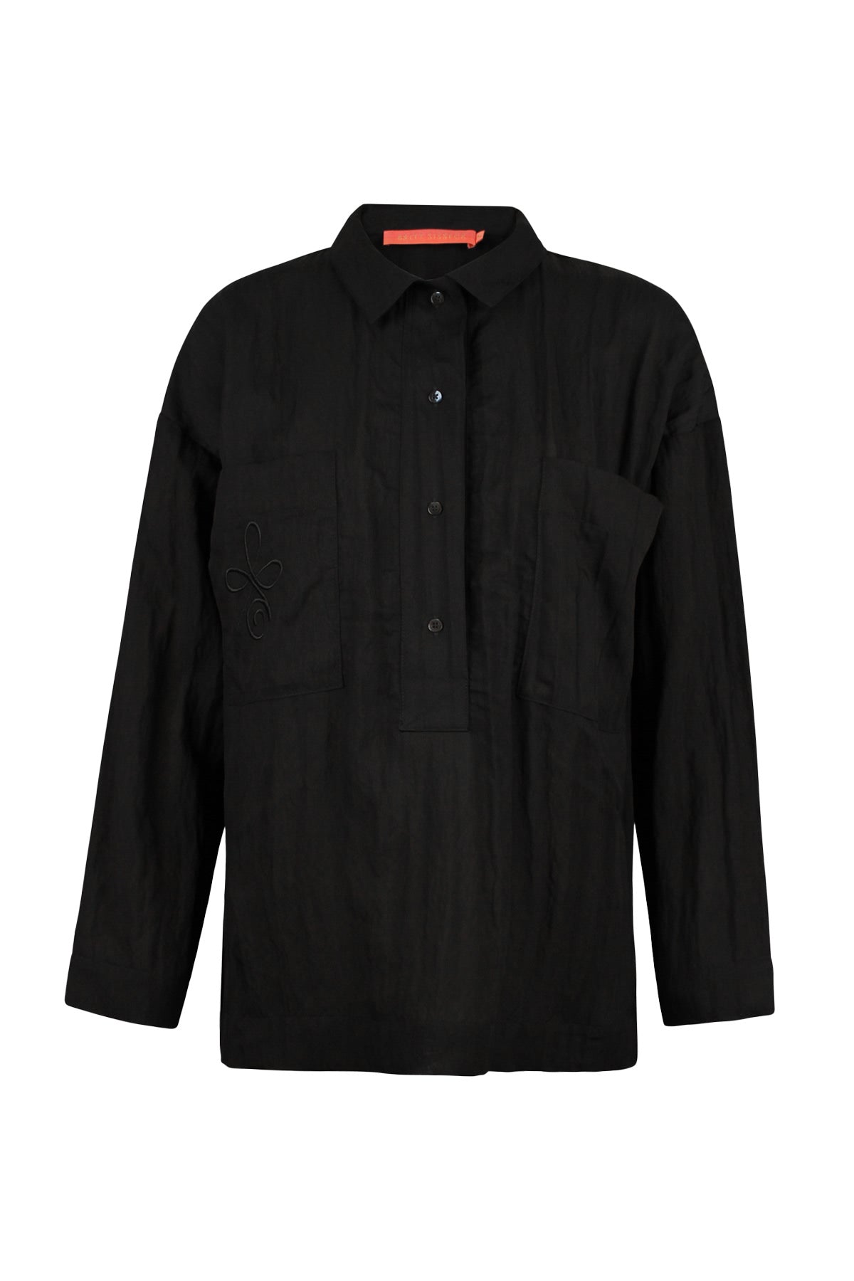 Andrea Shirt – Black textured shirt with traditional collar and half front placket.