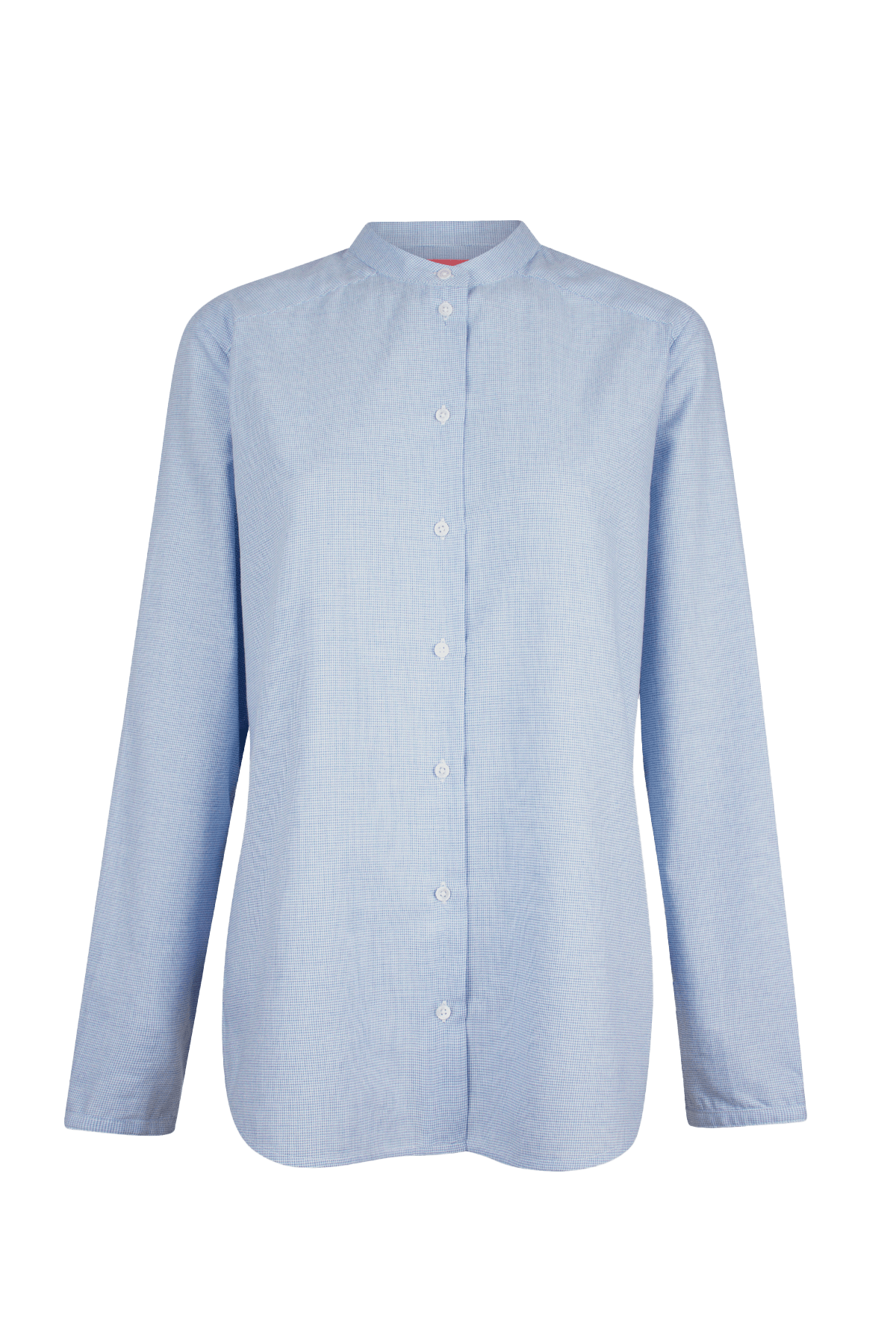 Blue Bea shirt with relaxed, straight-cut silhouette and raw-edge details.