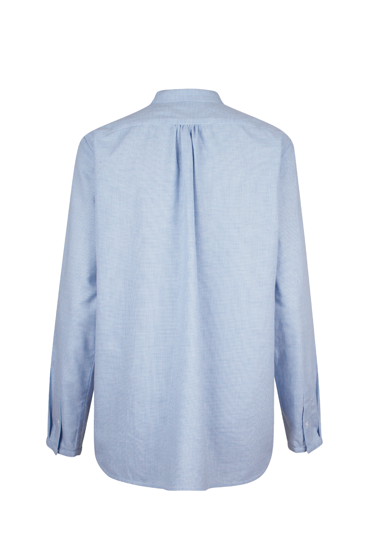 Blue Bea shirt with relaxed, straight-cut silhouette and raw-edge details.