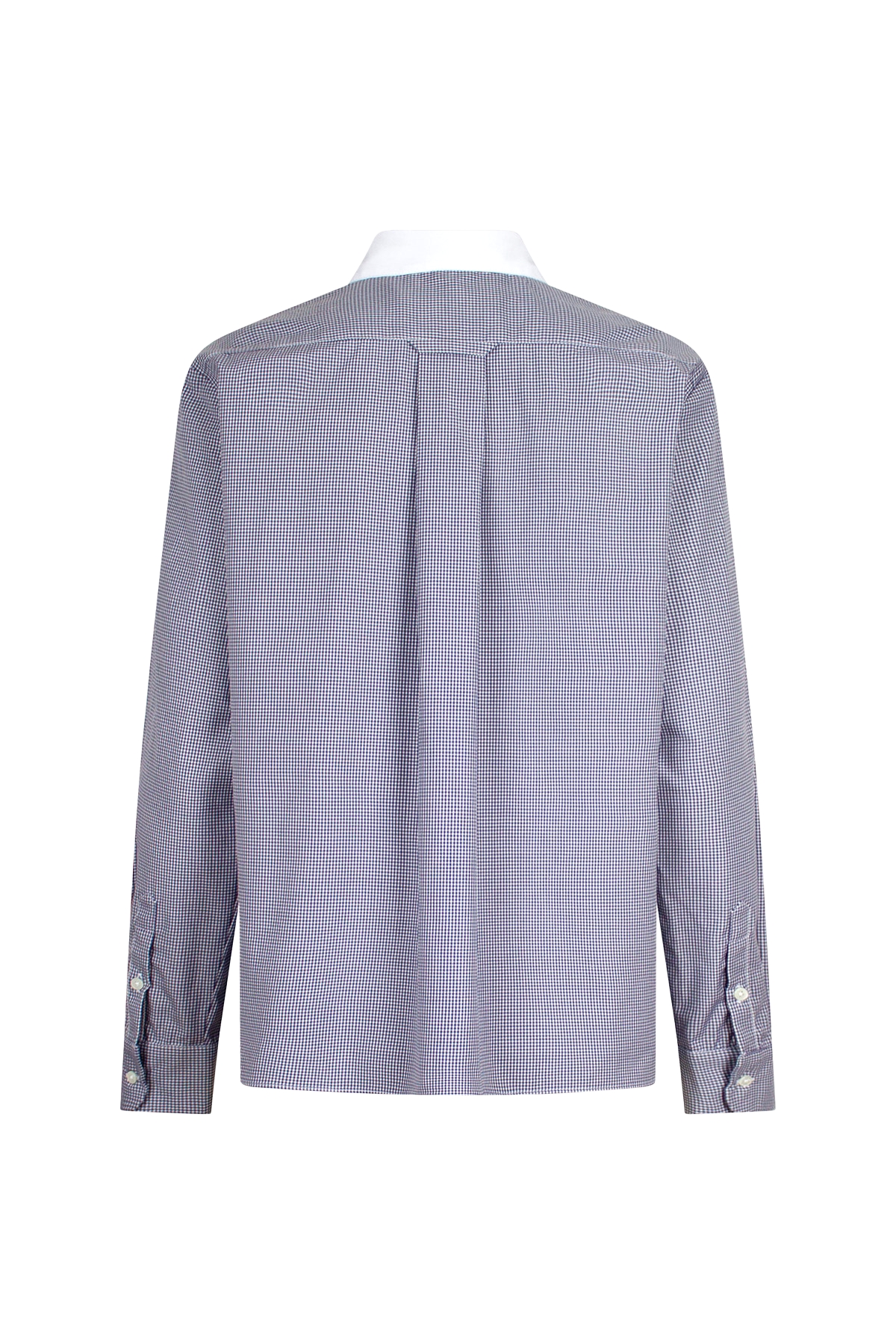 Bene shirt in blue check cotton with sash detail and gathered cuffs.