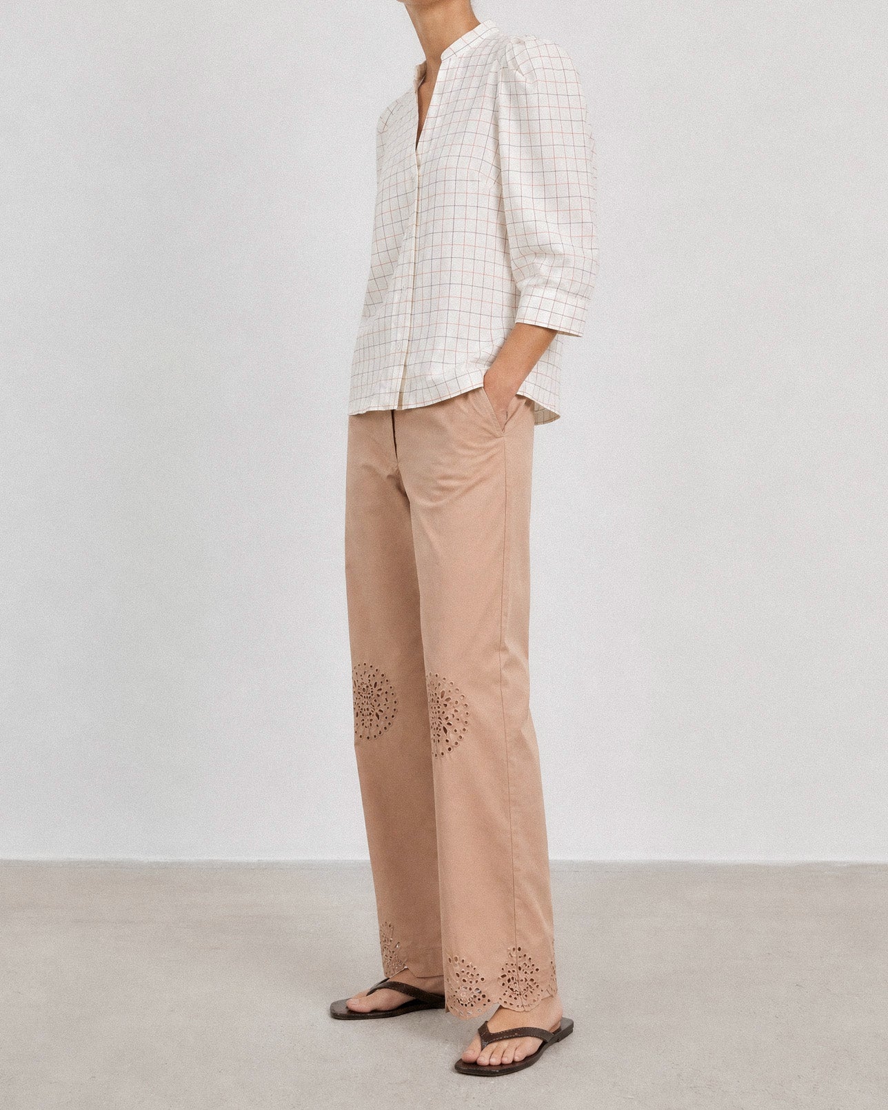 Kamma Trouser - Cork Embroidered Cotton