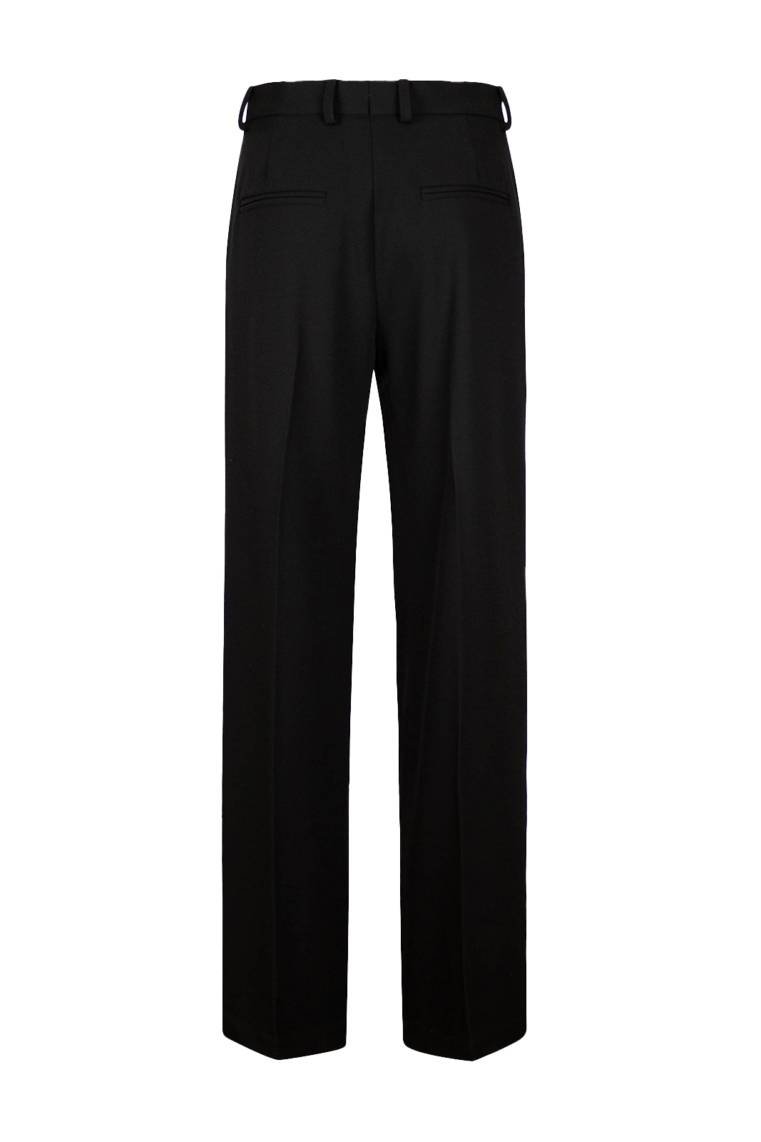 Kosta trousers in black wool suiting with structured wide leg.