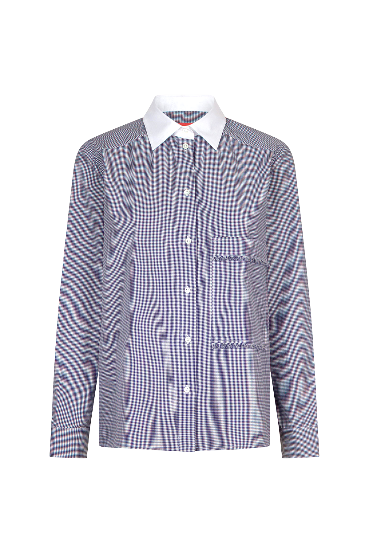 blue check shirt with contrat collar