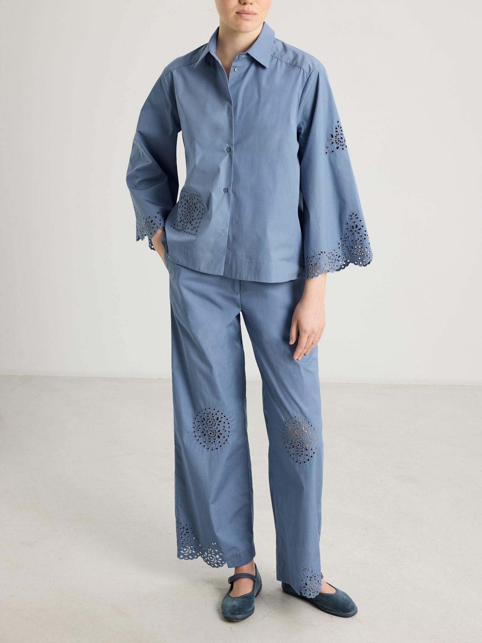 Kamma Trouser - Quicksilver Embroidered Cotton