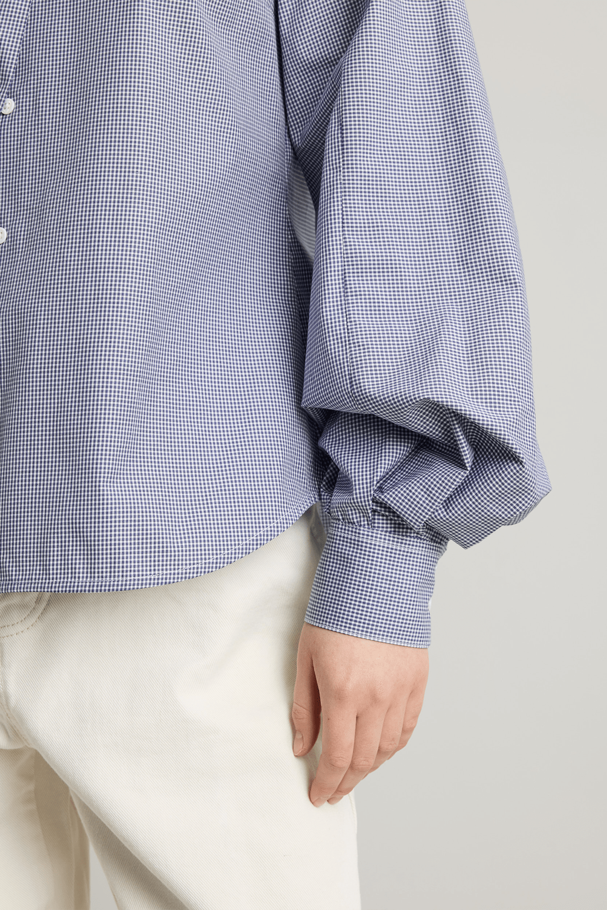girl in blue check Button down shirt