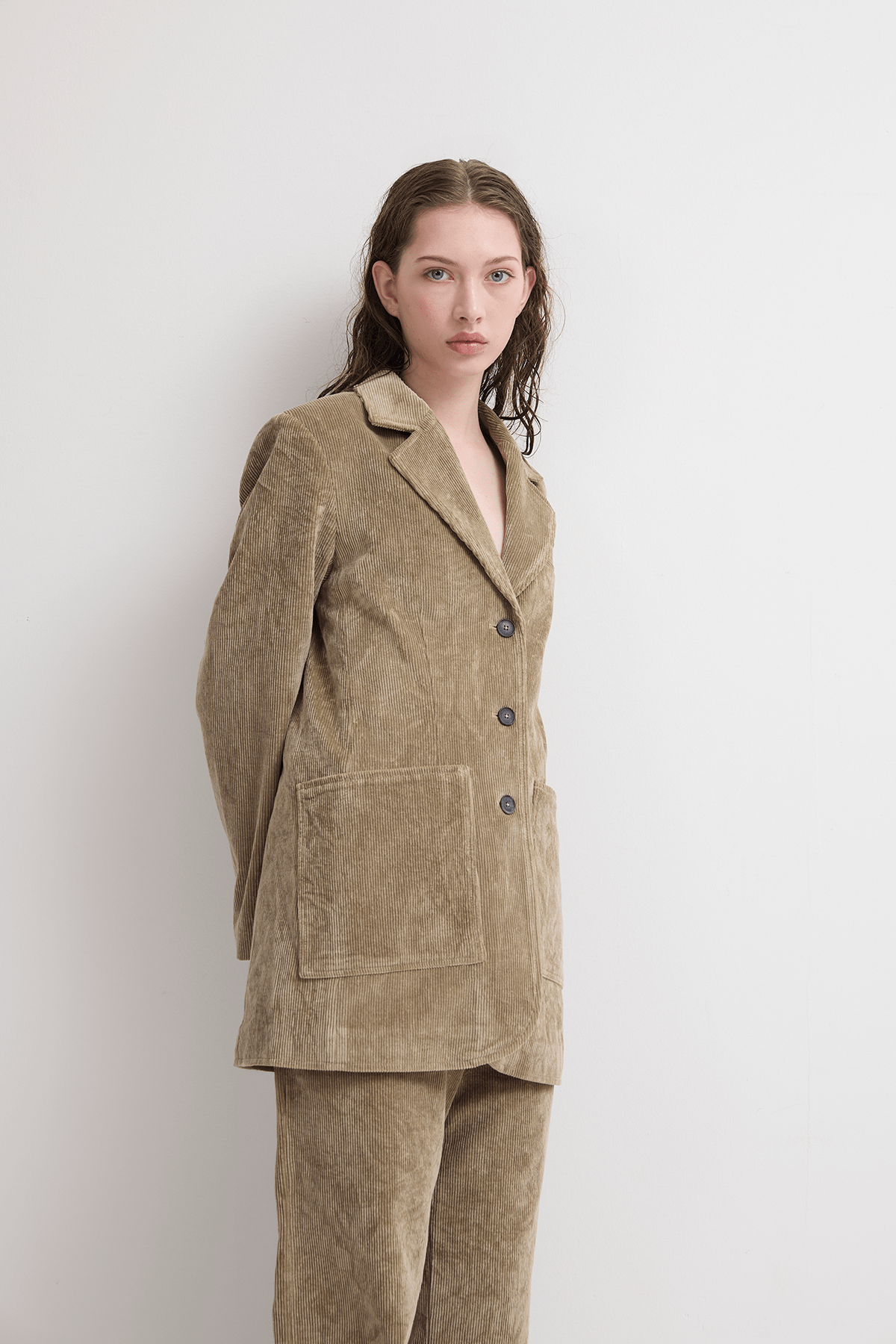 girl in Sand curduroy jacket