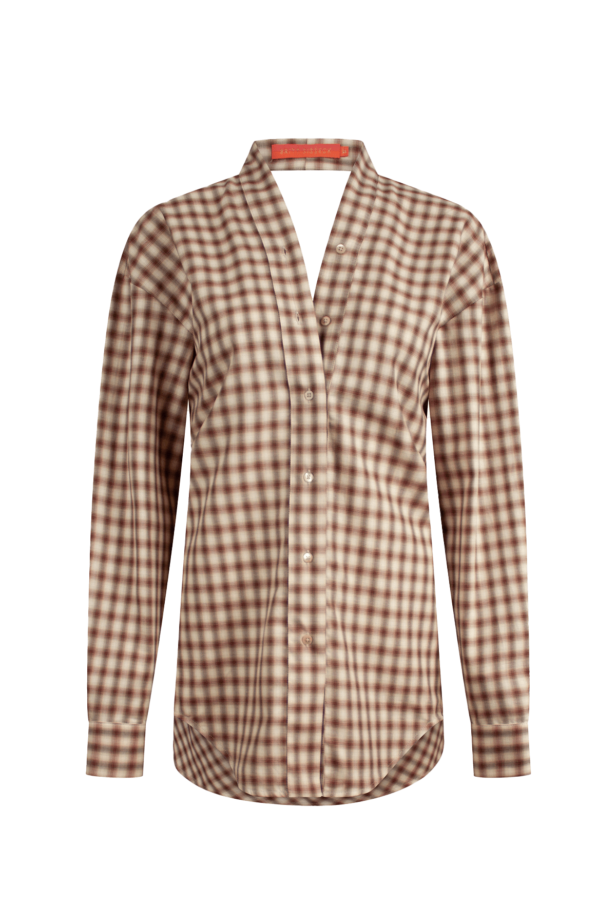Brown check long shirt with open back