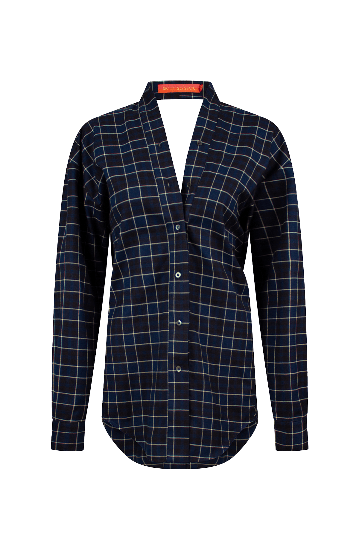 Blue check long shirt with open back