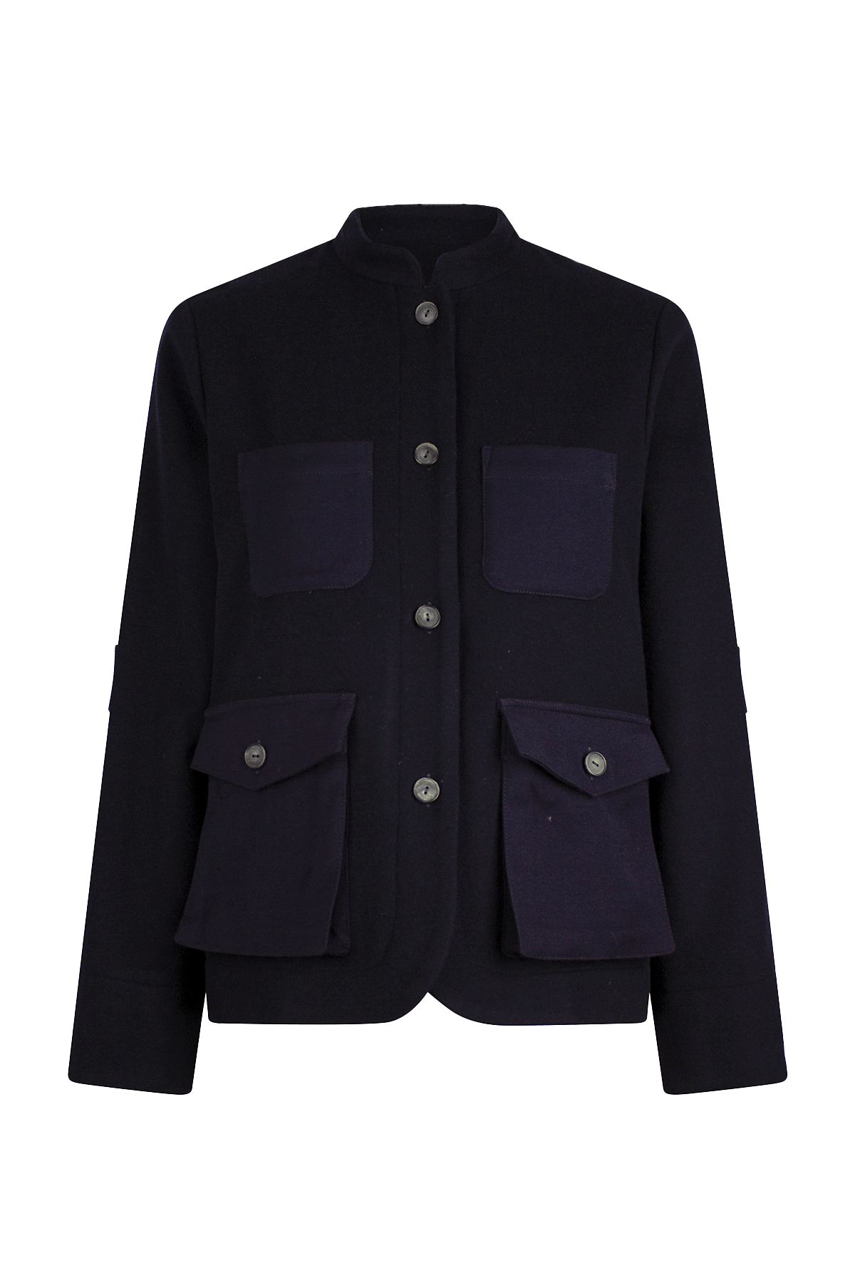 navy short jacket with four pockets