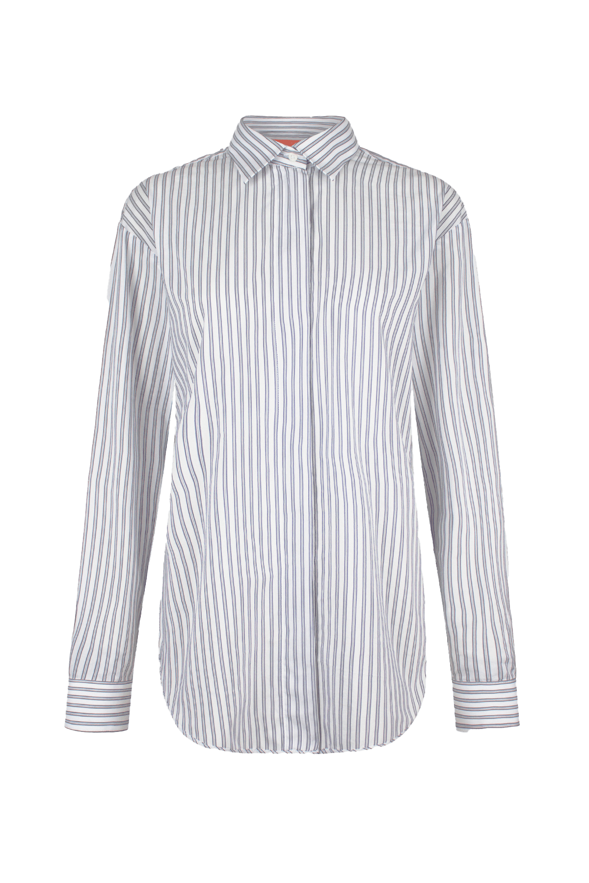 striped button down shirt in white